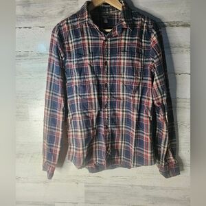 Toad&Co Men's Flannagan LS Shirt Navy Red Organic Cotton Size Small